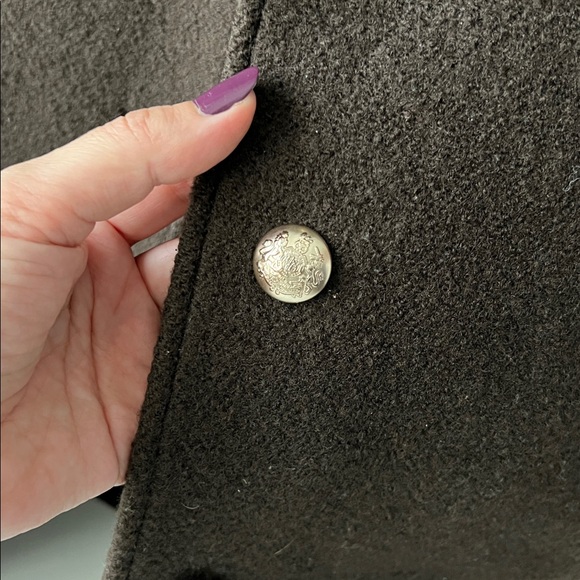 Dunst Boucle Wool Half Coat Brown Relaxed Loose Fit Gold Button Wool Coat Jacket - Picture 8 of 10